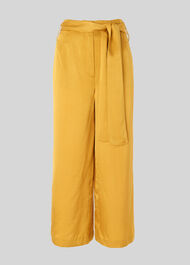 Satin Belted Wide Leg Trouser Gold