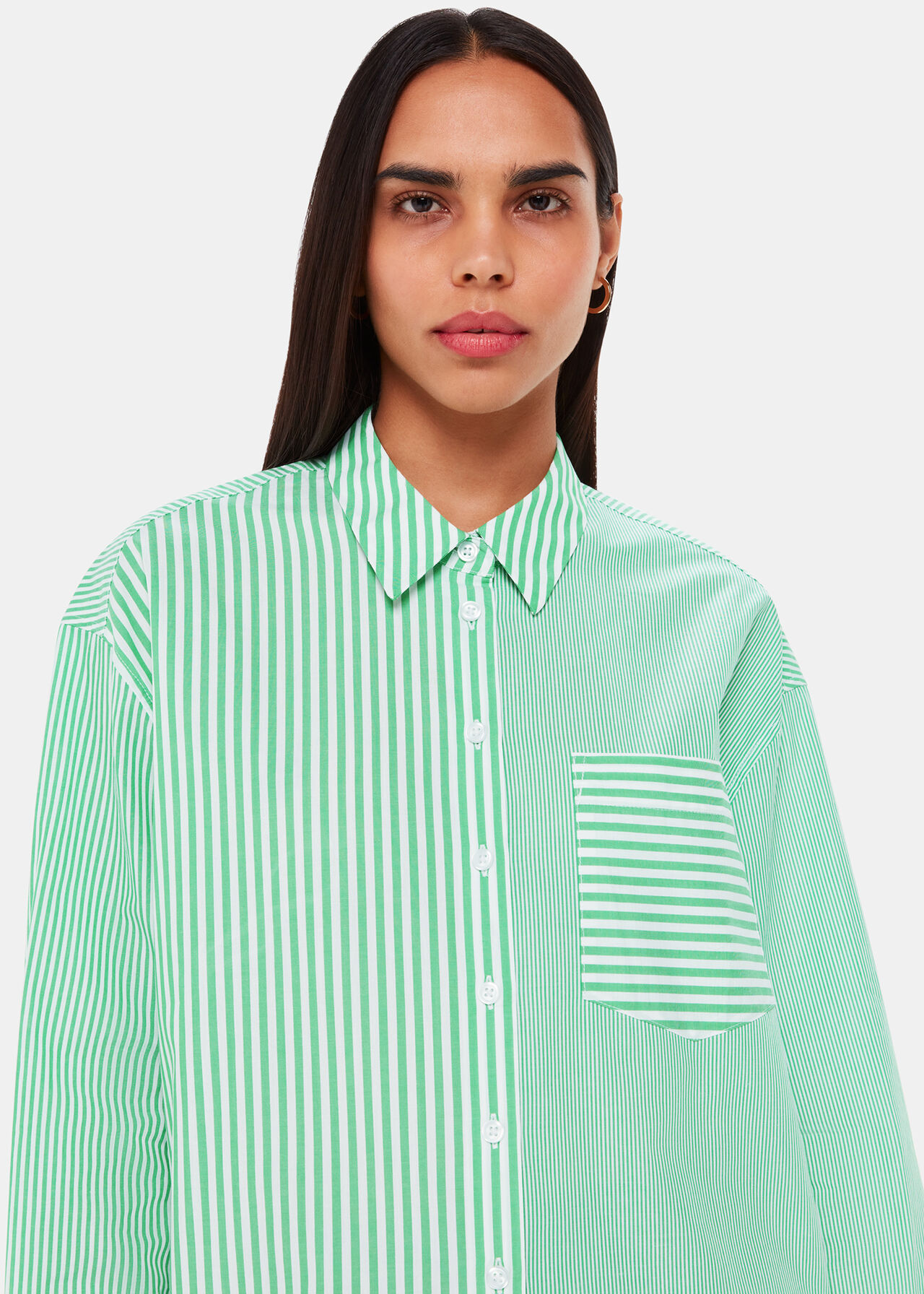 Green/Multi Millie Stripe Oversized Shirt | WHISTLES