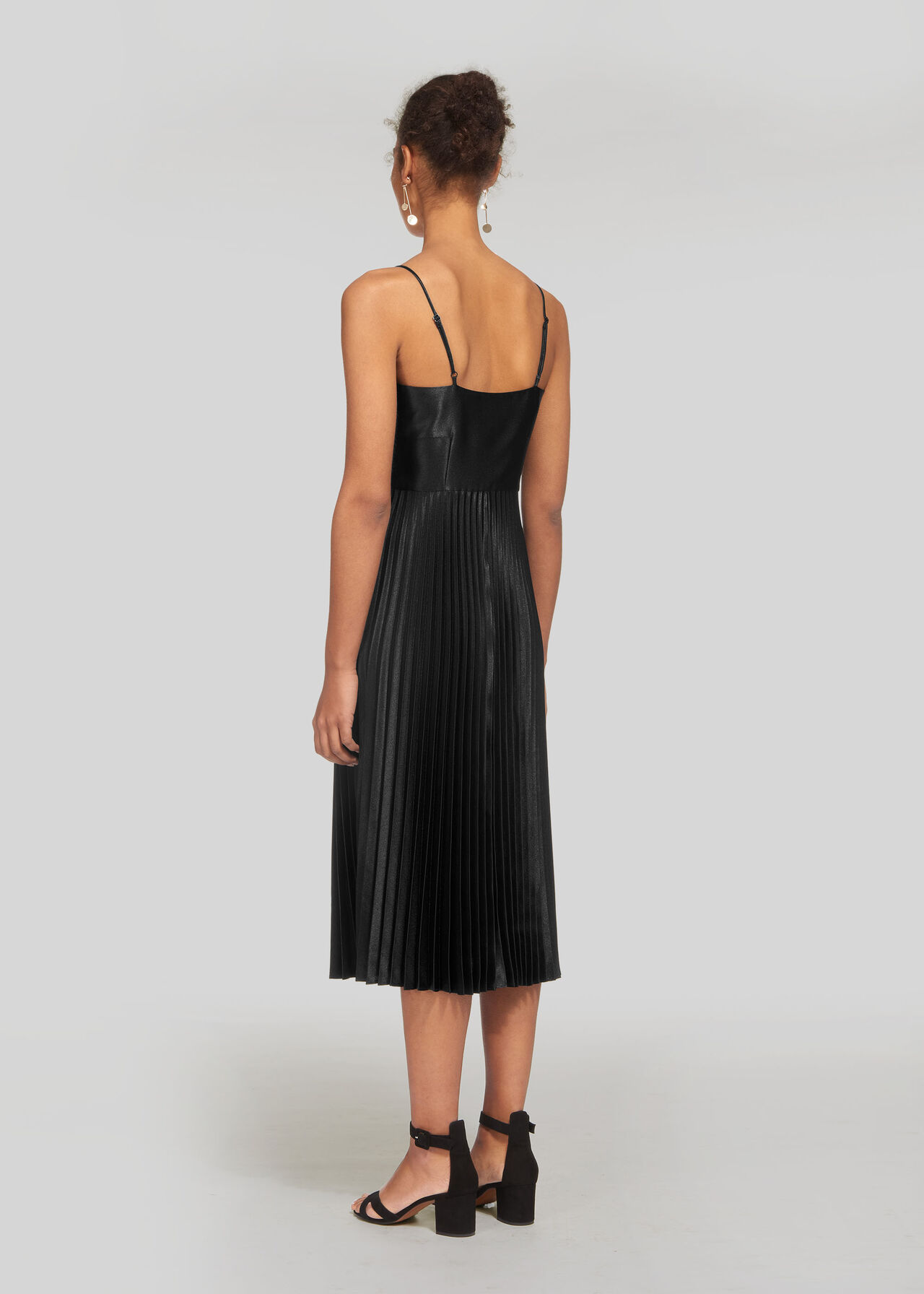 Satin Pleated Dress Black