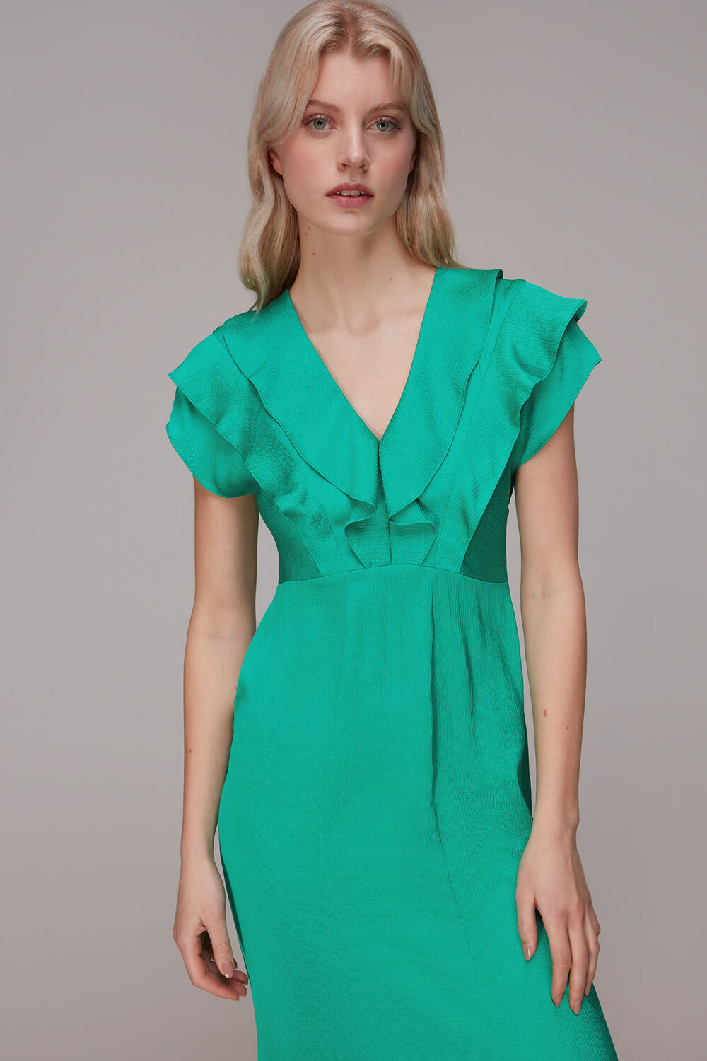Green Adeline Frill Midi Dress