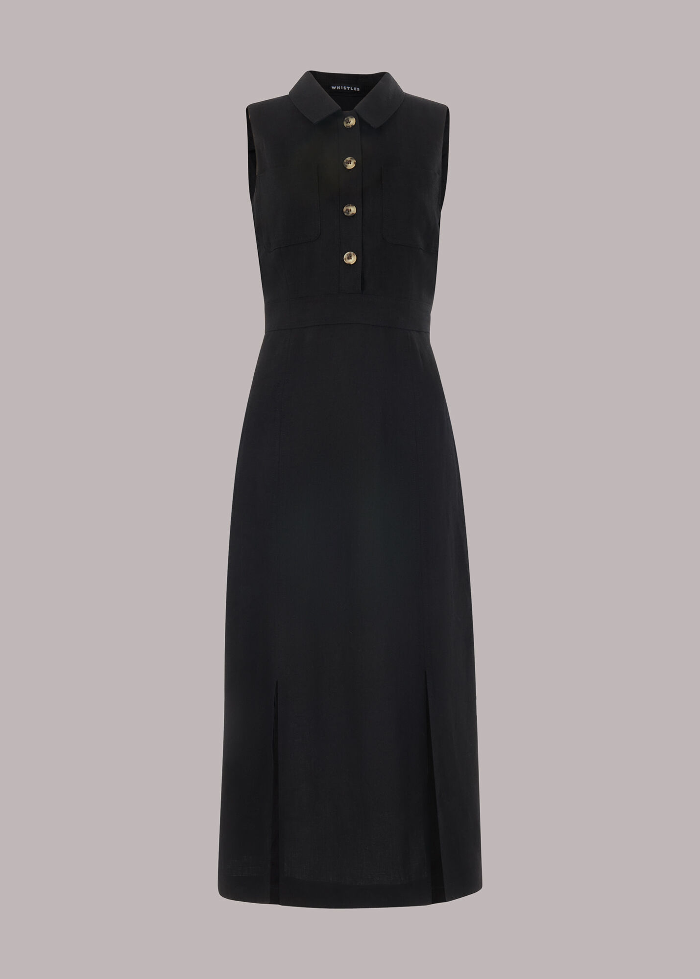 Black Molly Linen Midi Dress WHISTLES