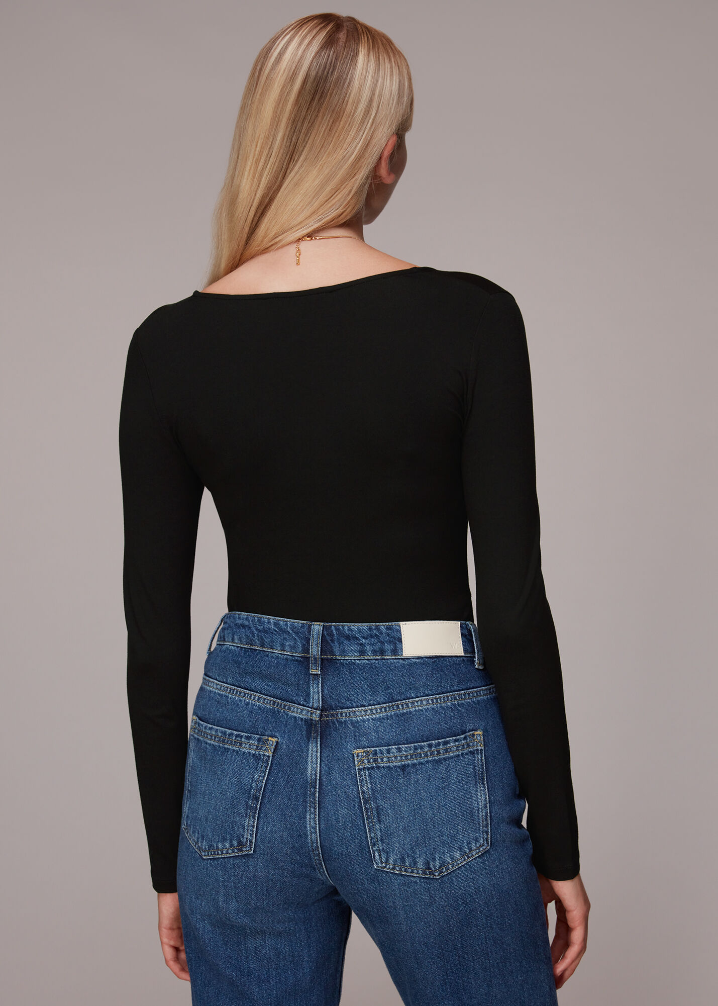 Black Square Neck Long Sleeve Top | WHISTLES | Whistles US |