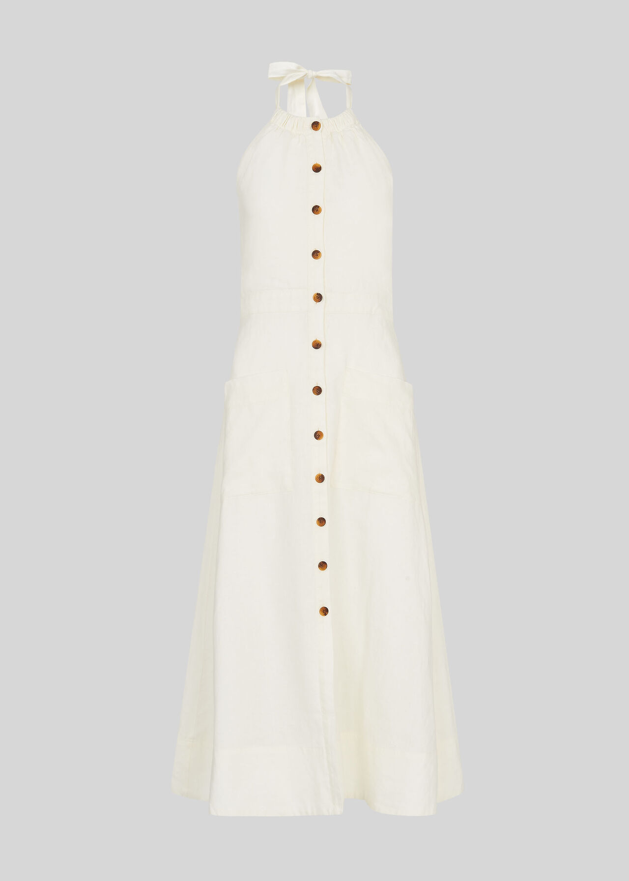 Ada Halterneck Linen Dress Ivory/Multi