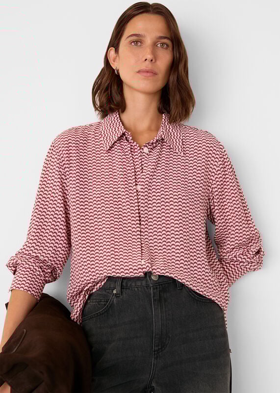 Red Geo Print Pleat Detail Shirt