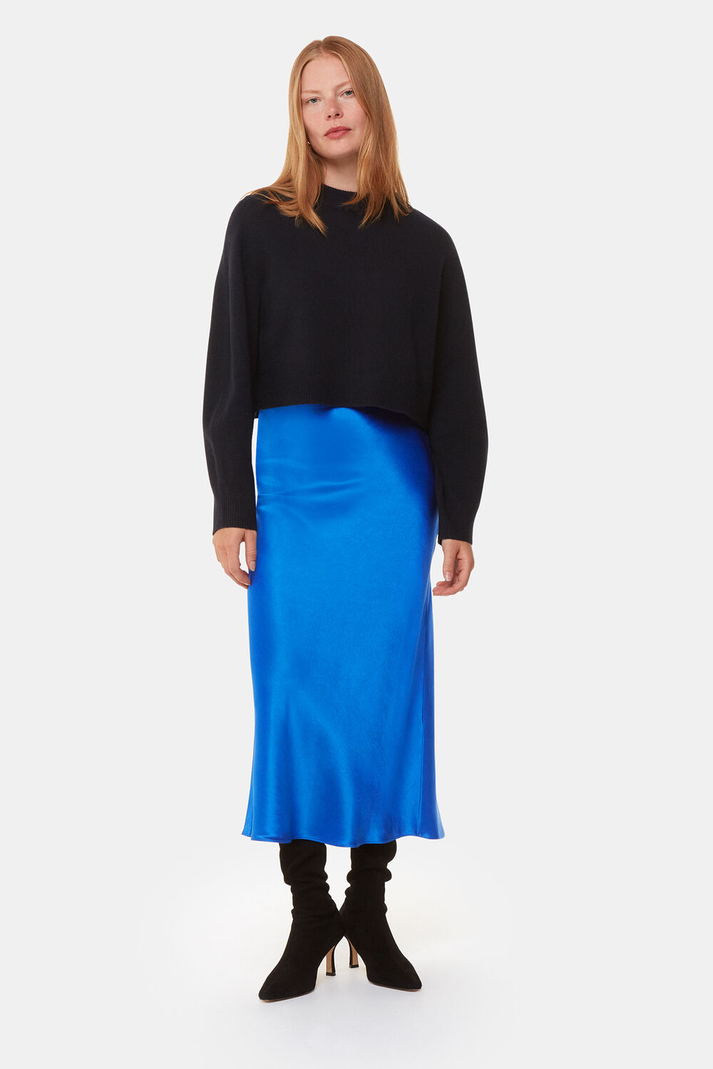 Blue Satin Bias Cut Skirt