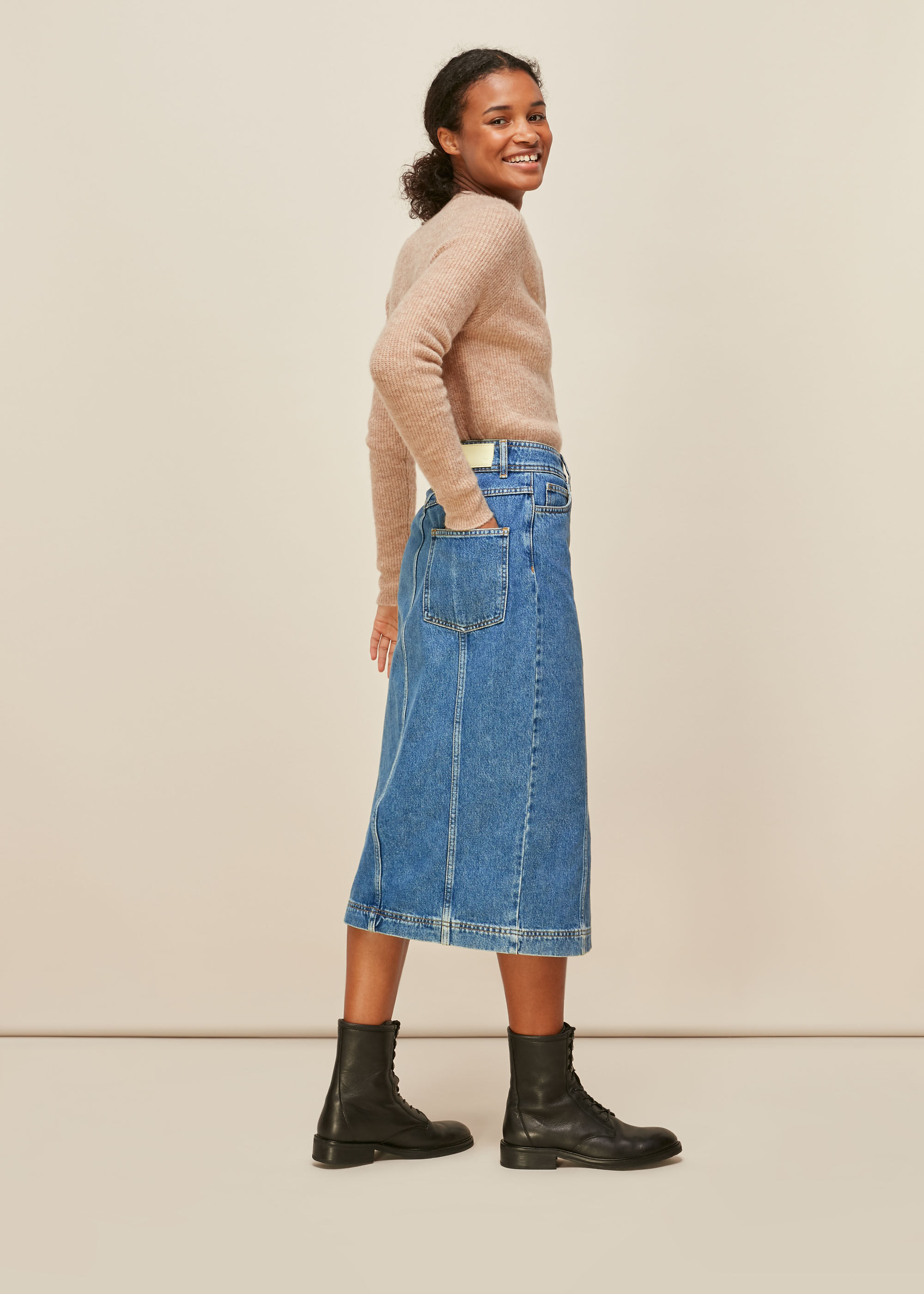 A line button through denim skirt sales