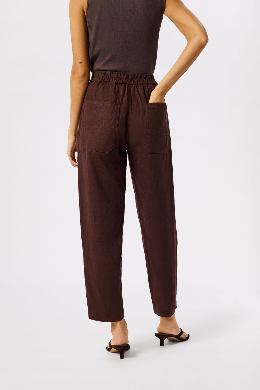 Brown Petite Linen Barrel Leg Trouser