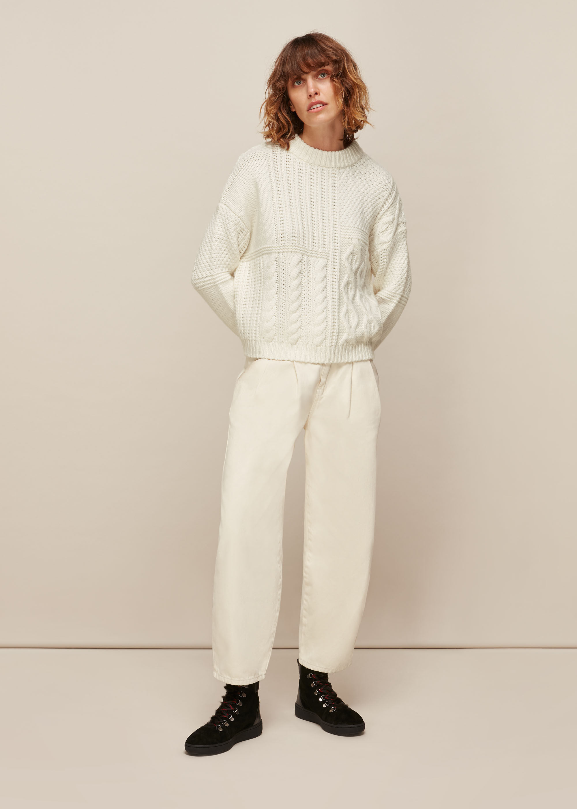 Whistles patchwork cable knit jumper clearance