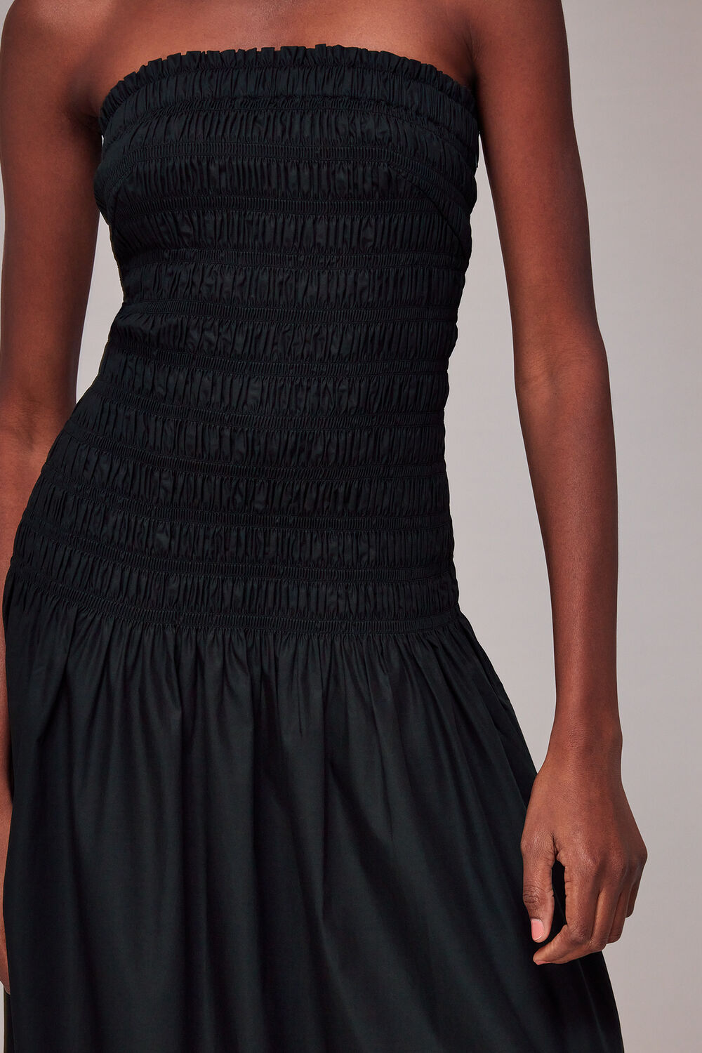 Shirred Bandeau Poplin Dress