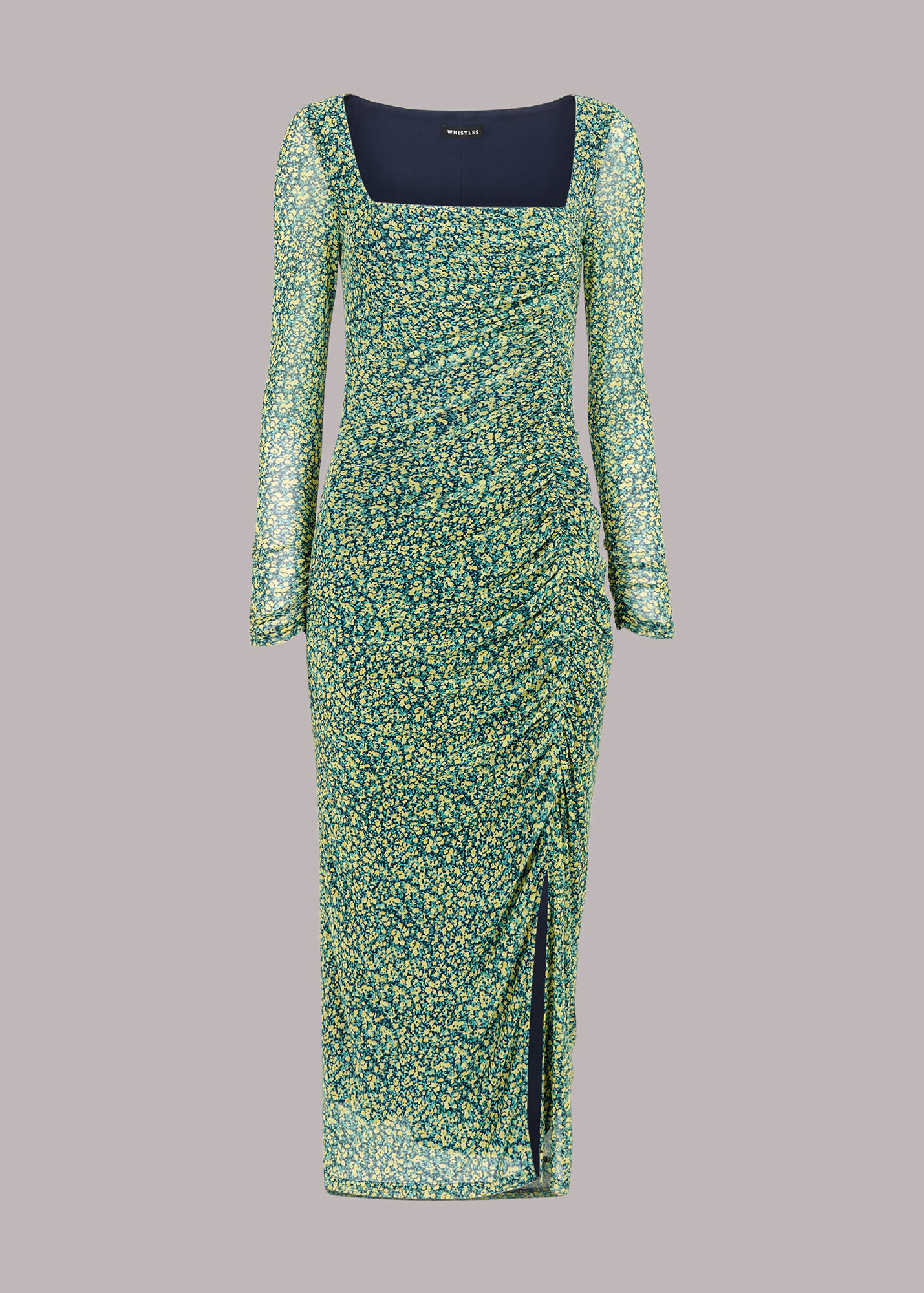 Green/Multi Ditsy Sunflower Mesh Dress WHISTLES