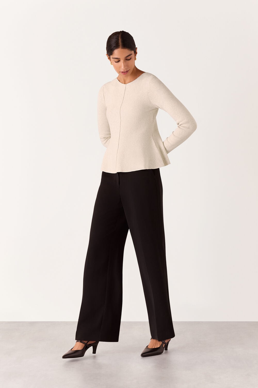 Neutral Peplum Detail Knit