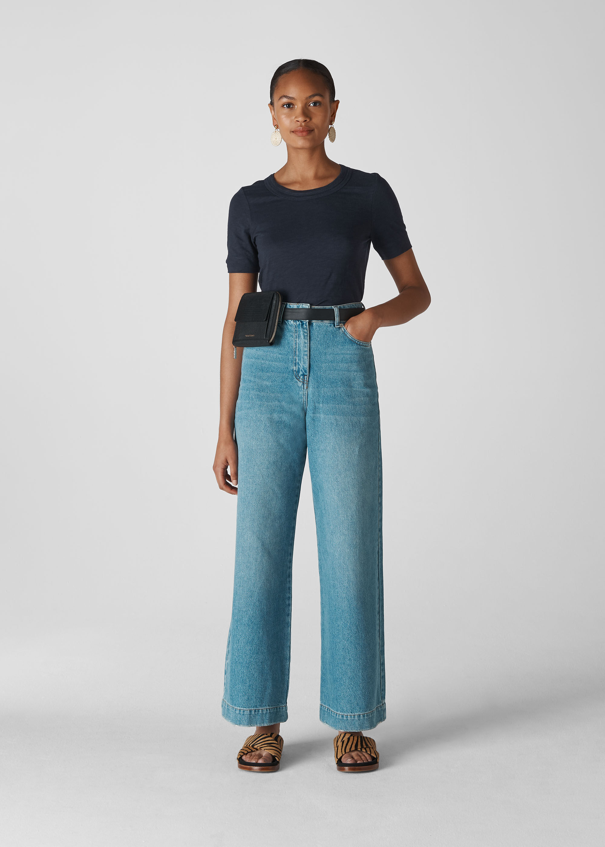 Navy Rosa Double Trim T-Shirt | WHISTLES | Whistles UK |