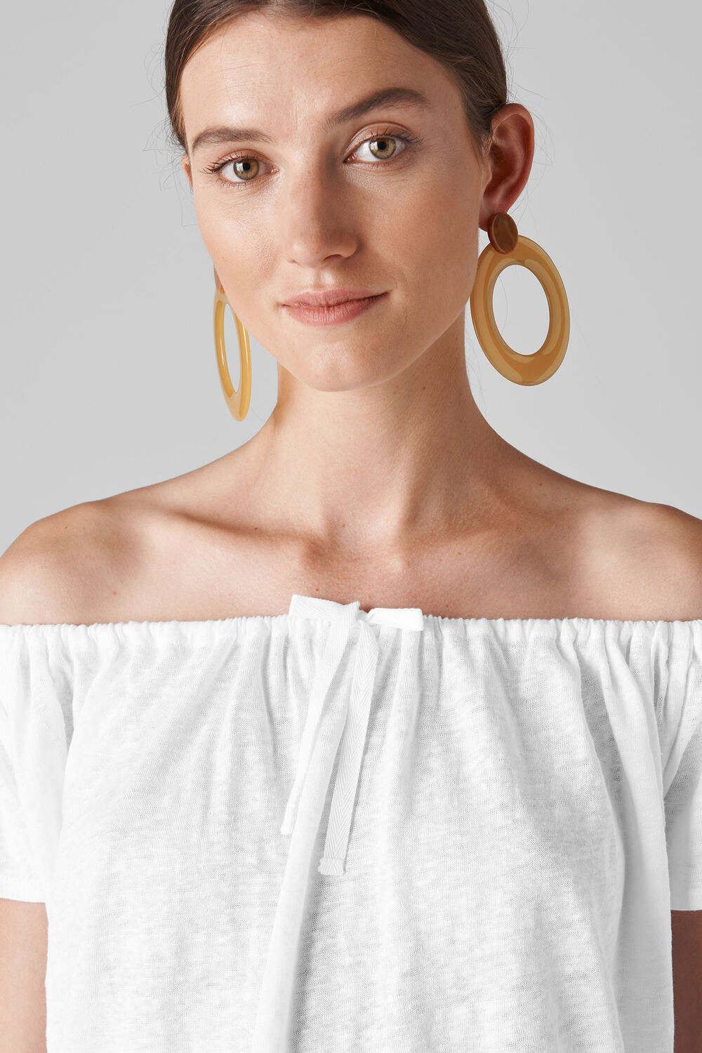 Tie Neck Bardot Top White