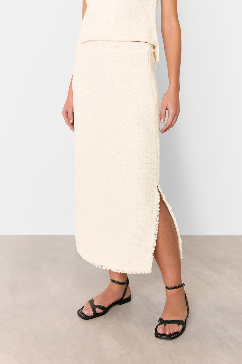 Ivory Lucie Boucle Pencil Midi Skirt