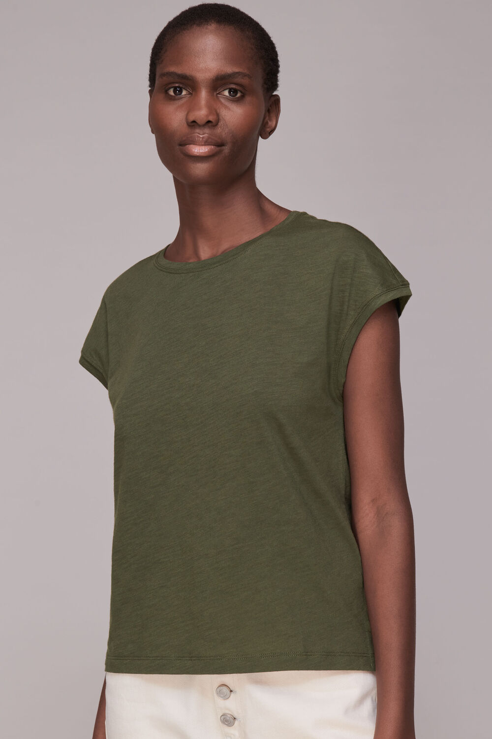 Minimal Cap Sleeve Tee Khaki