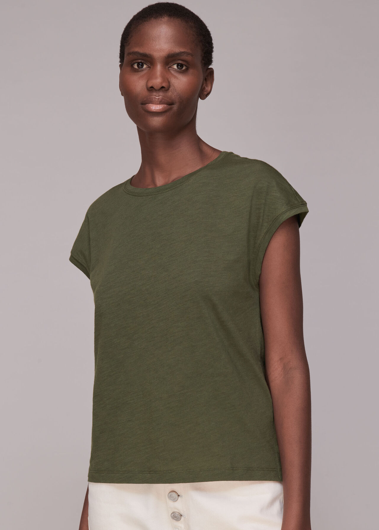 Minimal Cap Sleeve Tee Khaki