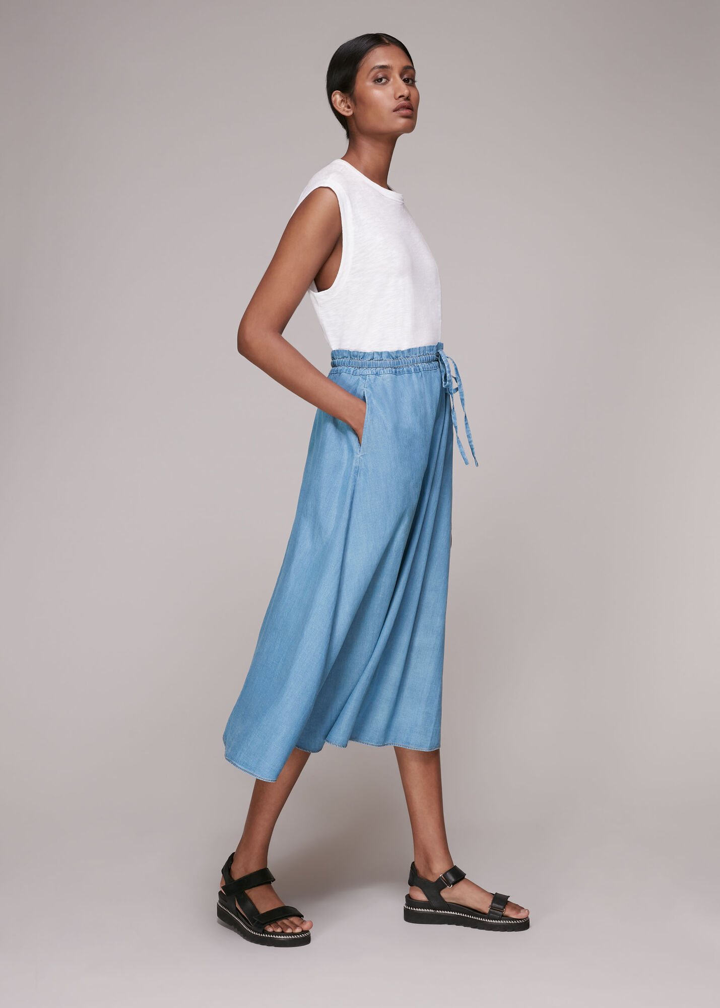 Denim Denim Chambray Skirt WHISTLES
