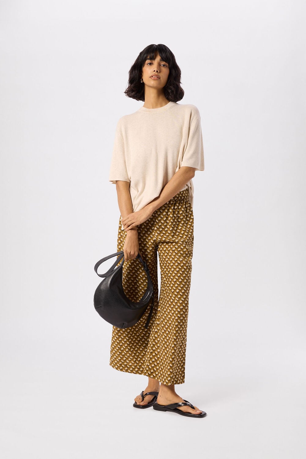 Khaki Petite Ikat Spot Crop Trouser