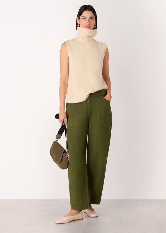 Khaki Casual Cotton Barrel Trouser