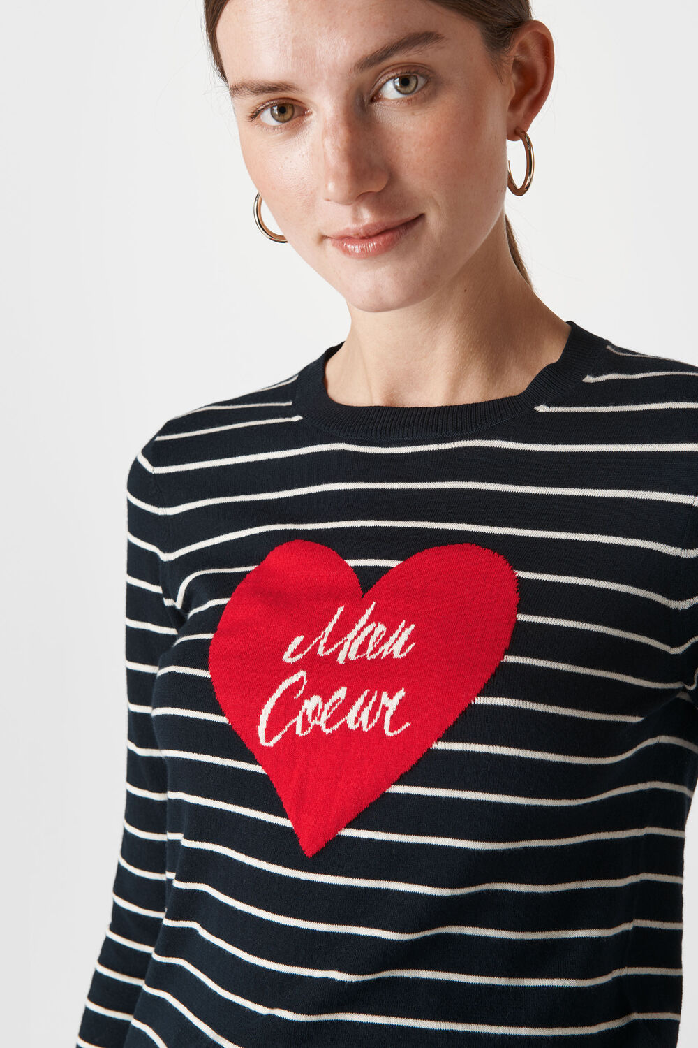 Whistles Mon Coeur Heart Stripe Knit