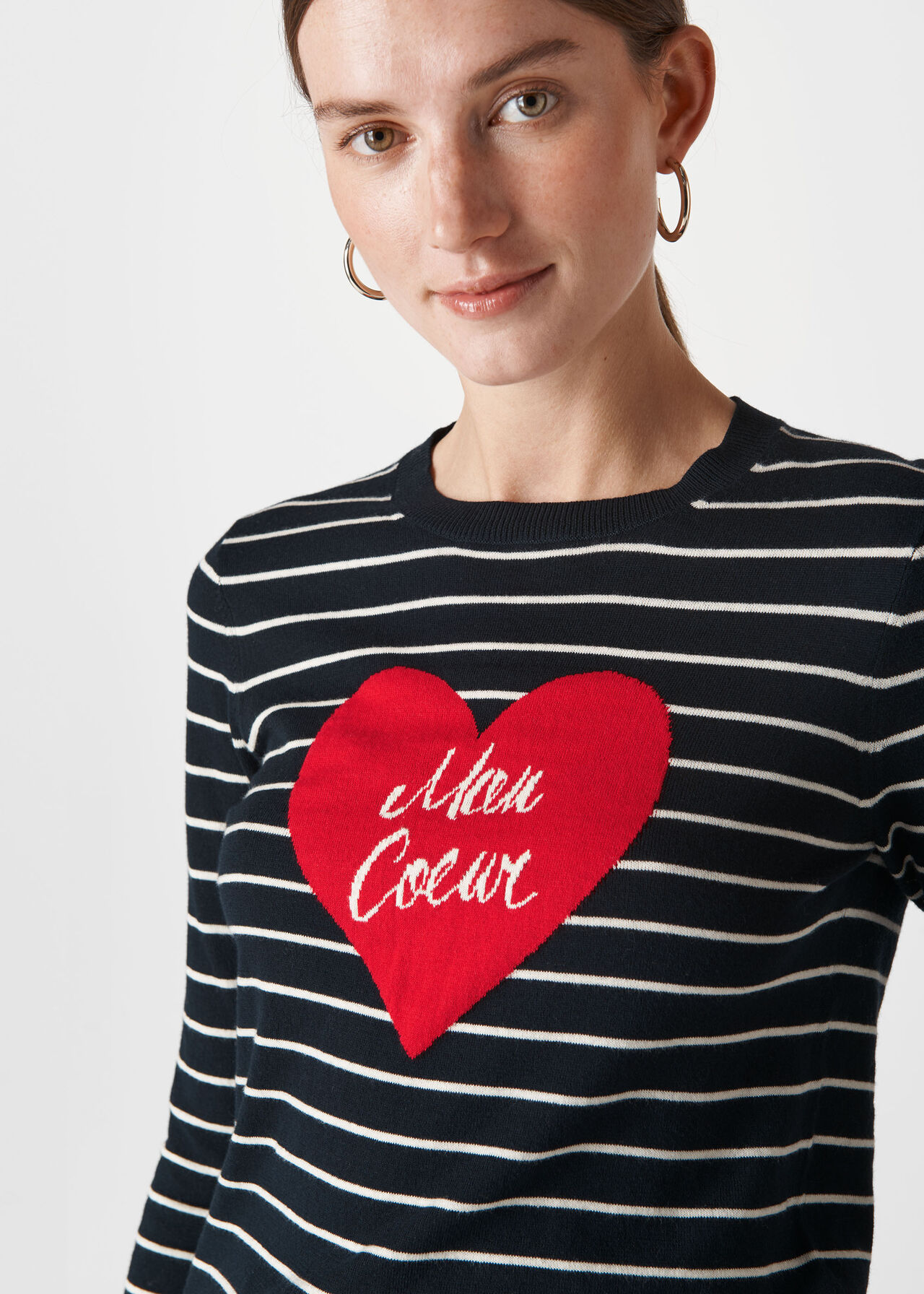 Whistles Mon Coeur Heart Stripe Knit