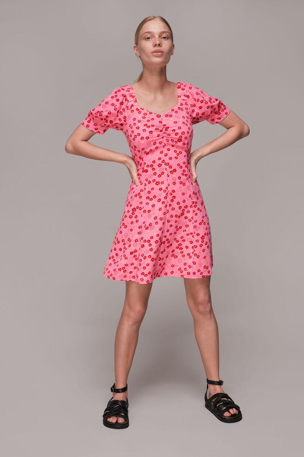 Cherry Floral Tie Waist Dress