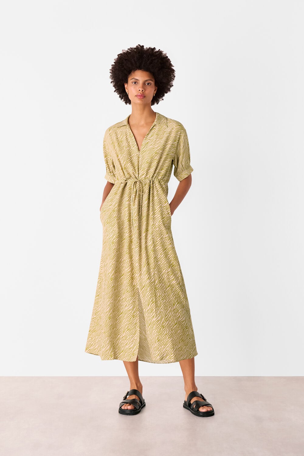 Green Tiger Flame Midi Dress