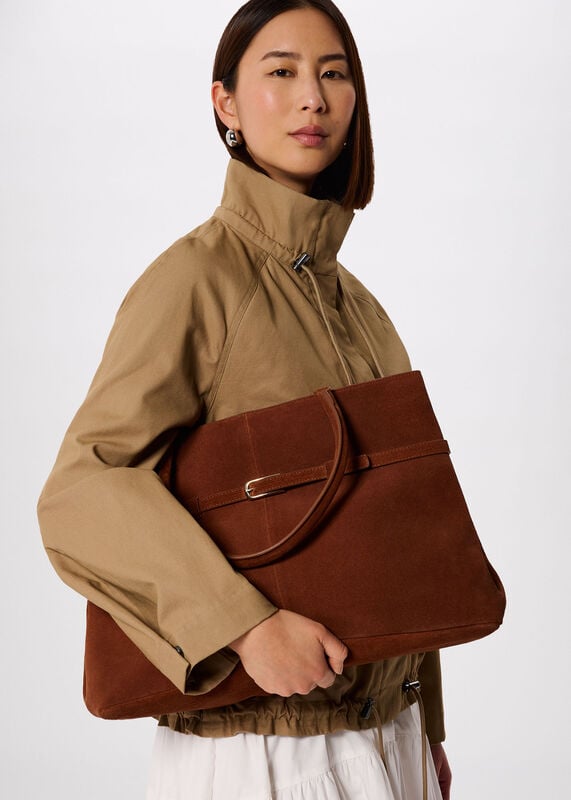 Brown Noelle Suede Buckle Tote Bag