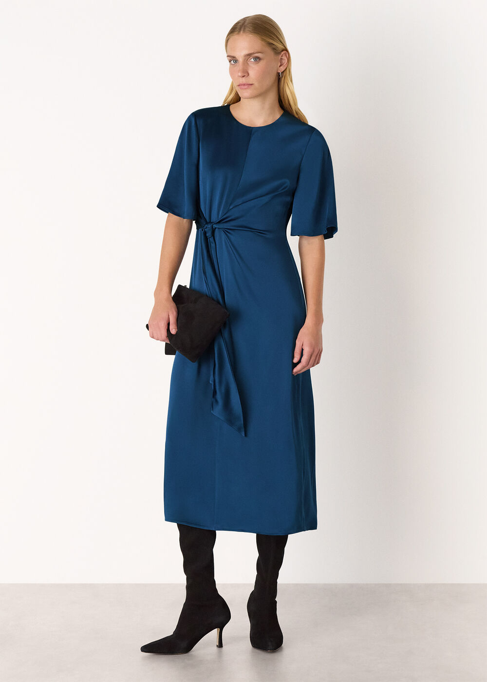 Satin Twist Waist Midi Dress