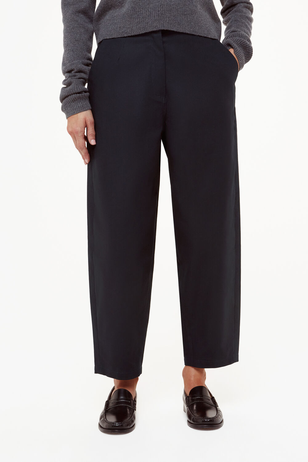 Navy Petite Carla Barrel Cotton Trouser