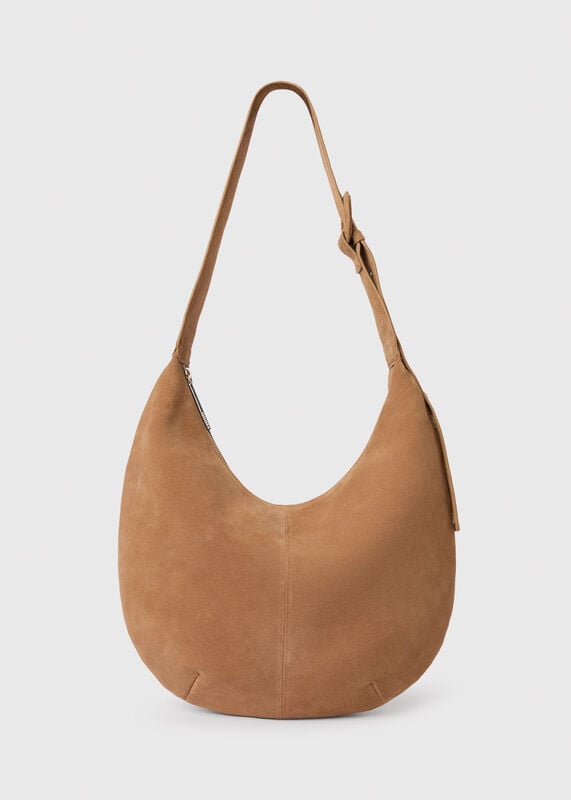 Taupe Large Sia Curved Suede Bag