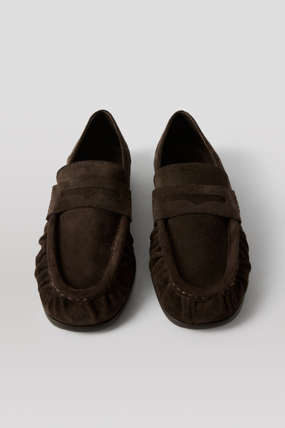 Chocolate Soft Suede Ruched Loafer