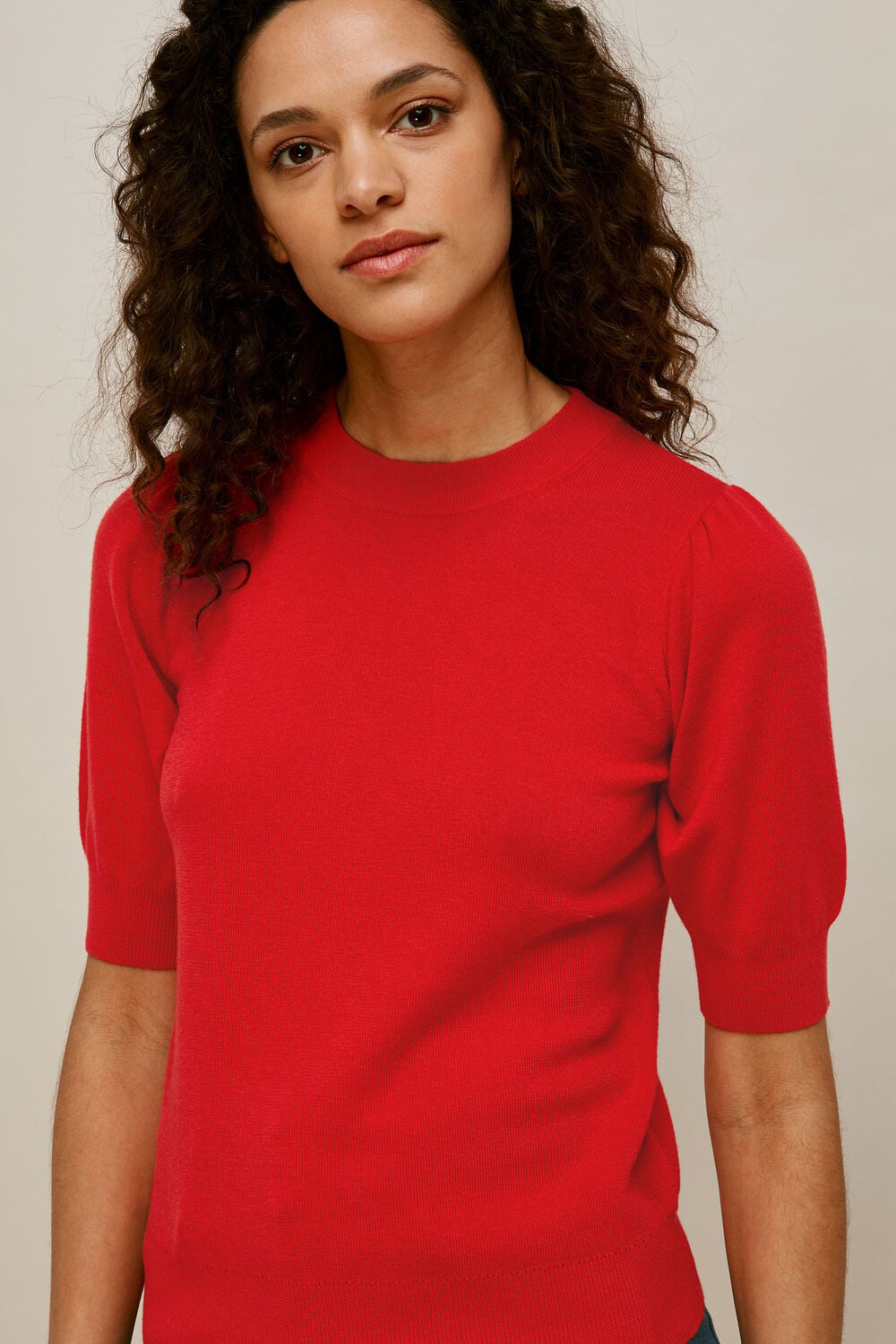 Puff Short Sleeve Knit Red