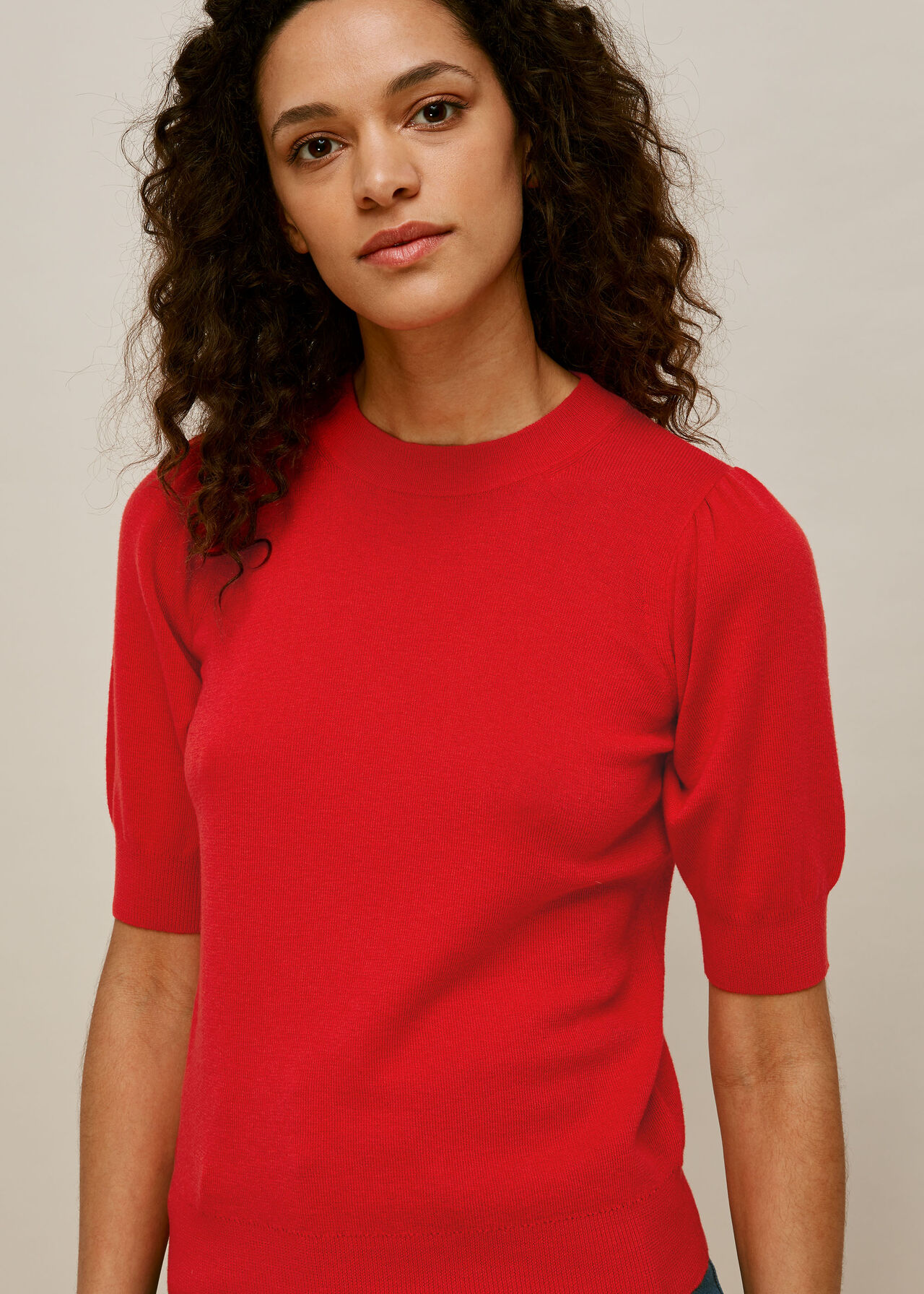 Puff Short Sleeve Knit Red