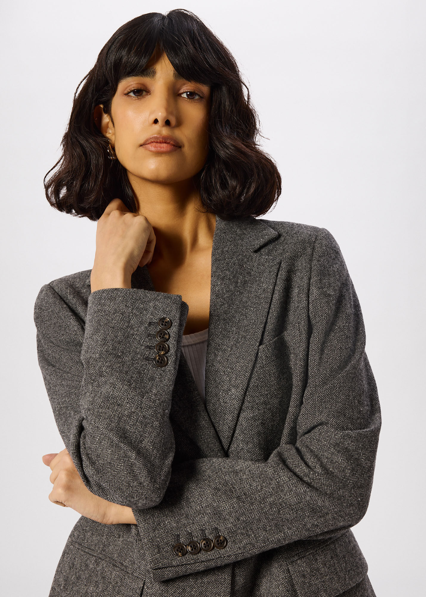 HERRINGBONE WOOL BLAZER ヘリンボーン ウール ブレザー Grey/Multi Herringbone Wool Blend Blazer | WHISTLES | Whistles US |