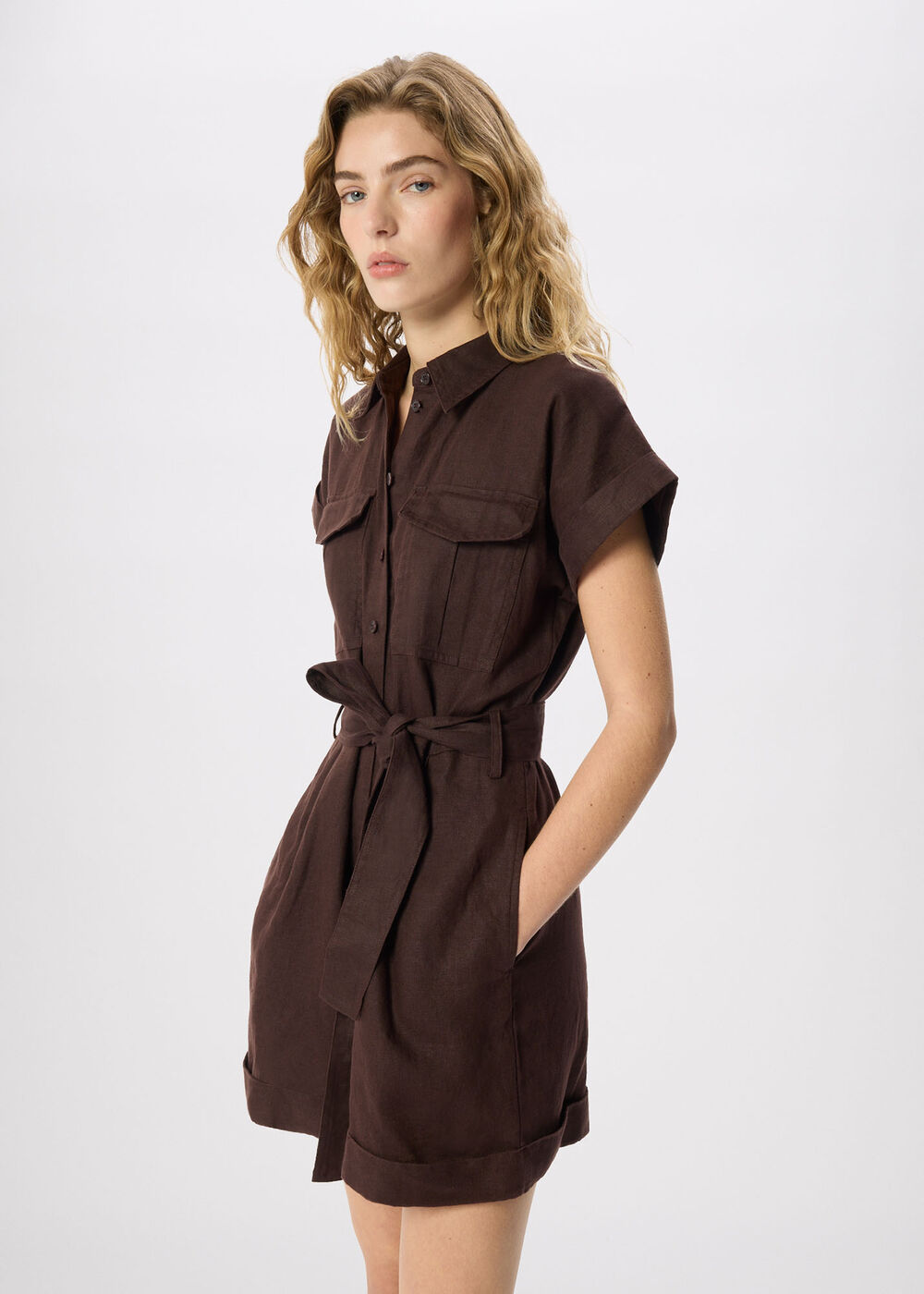 Pocket Detail Linen Playsuit