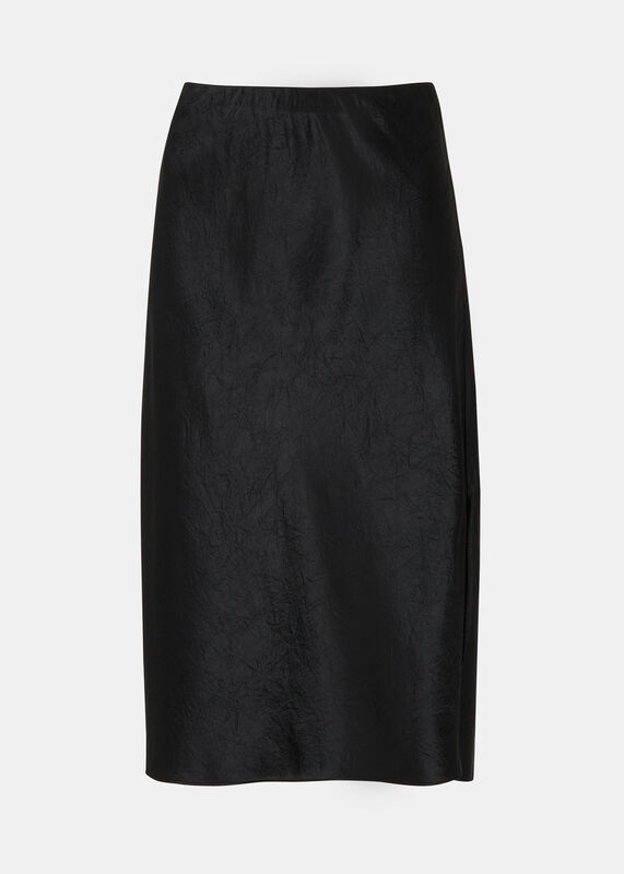 Black Satin Knee Length Skirt