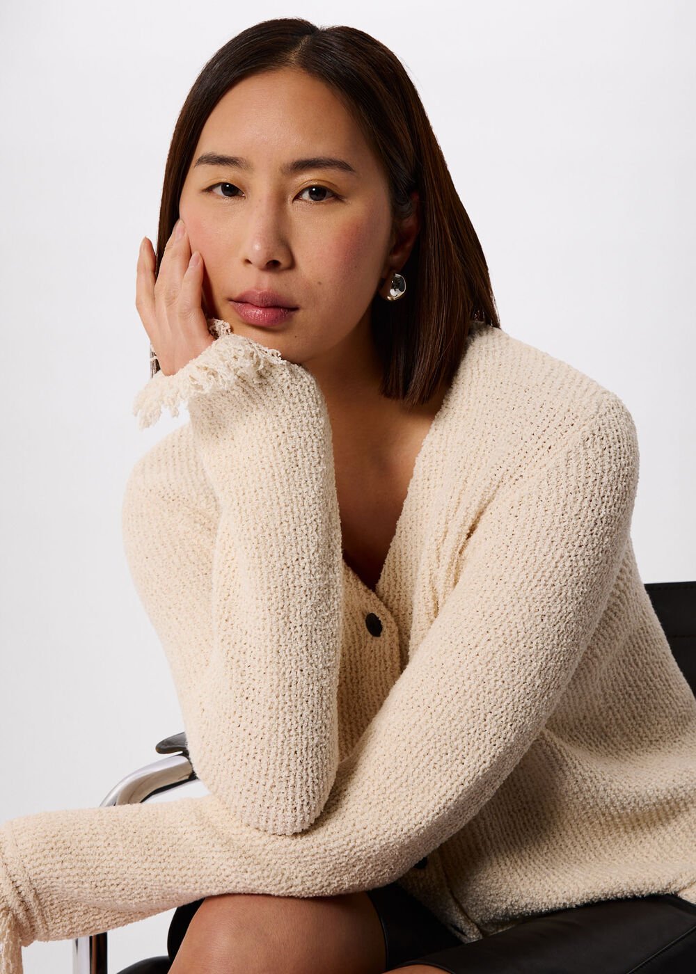 Cotton Boucle Fringe Cardigan