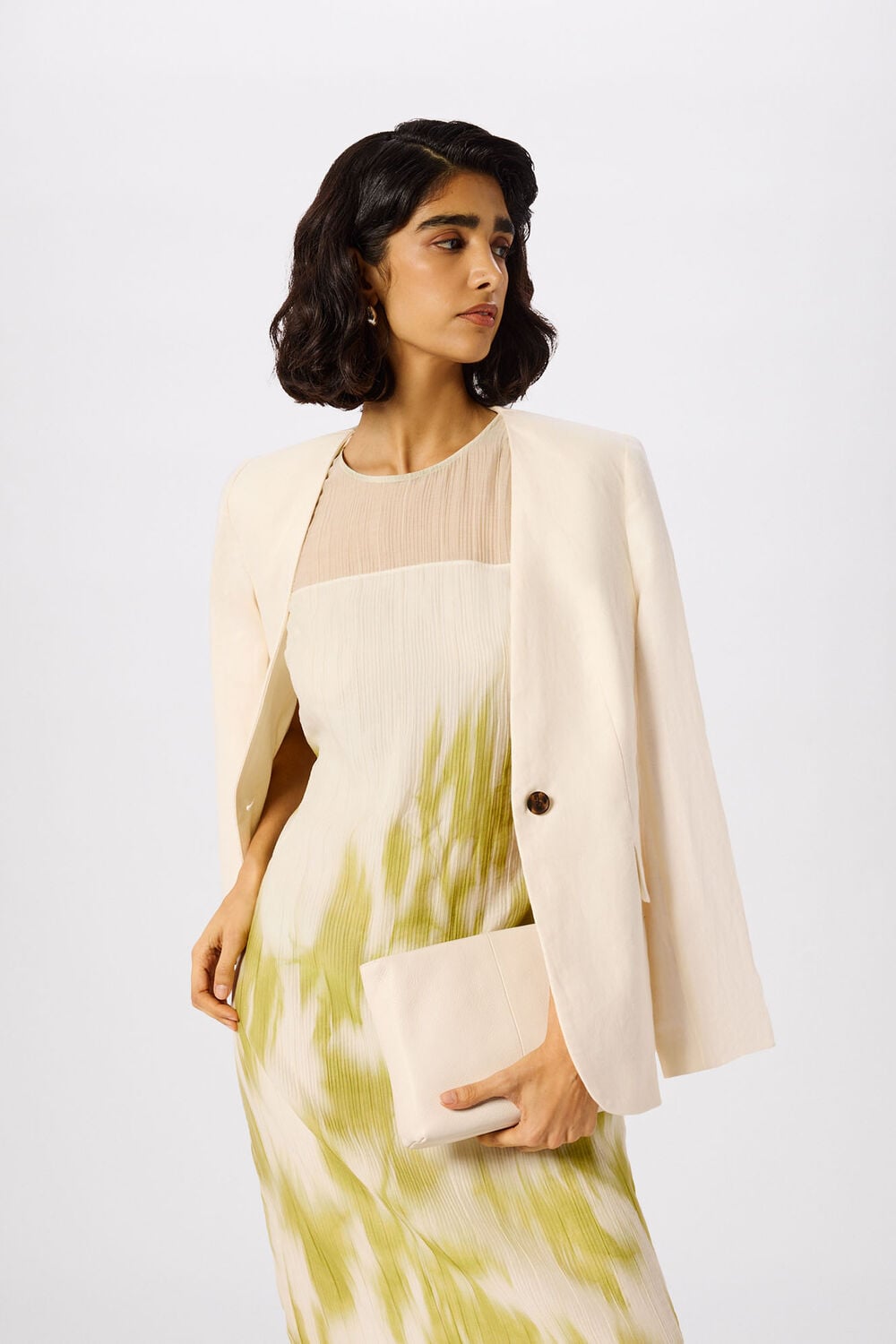 Green Blurred Floral Textured Dress