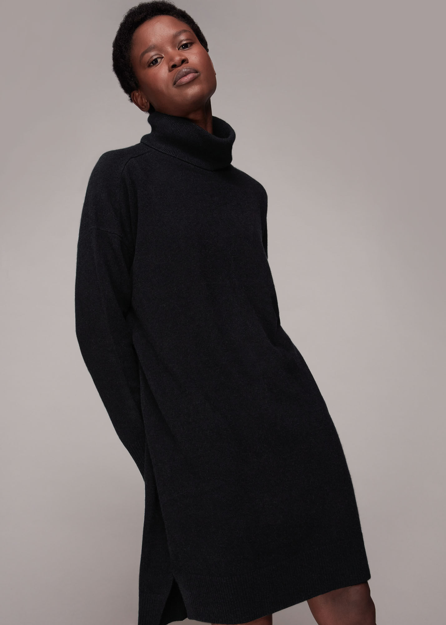 Black Cashmere Roll Neck Dress