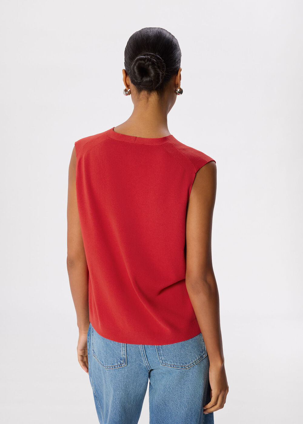 V Neck Button Front Knit Tank