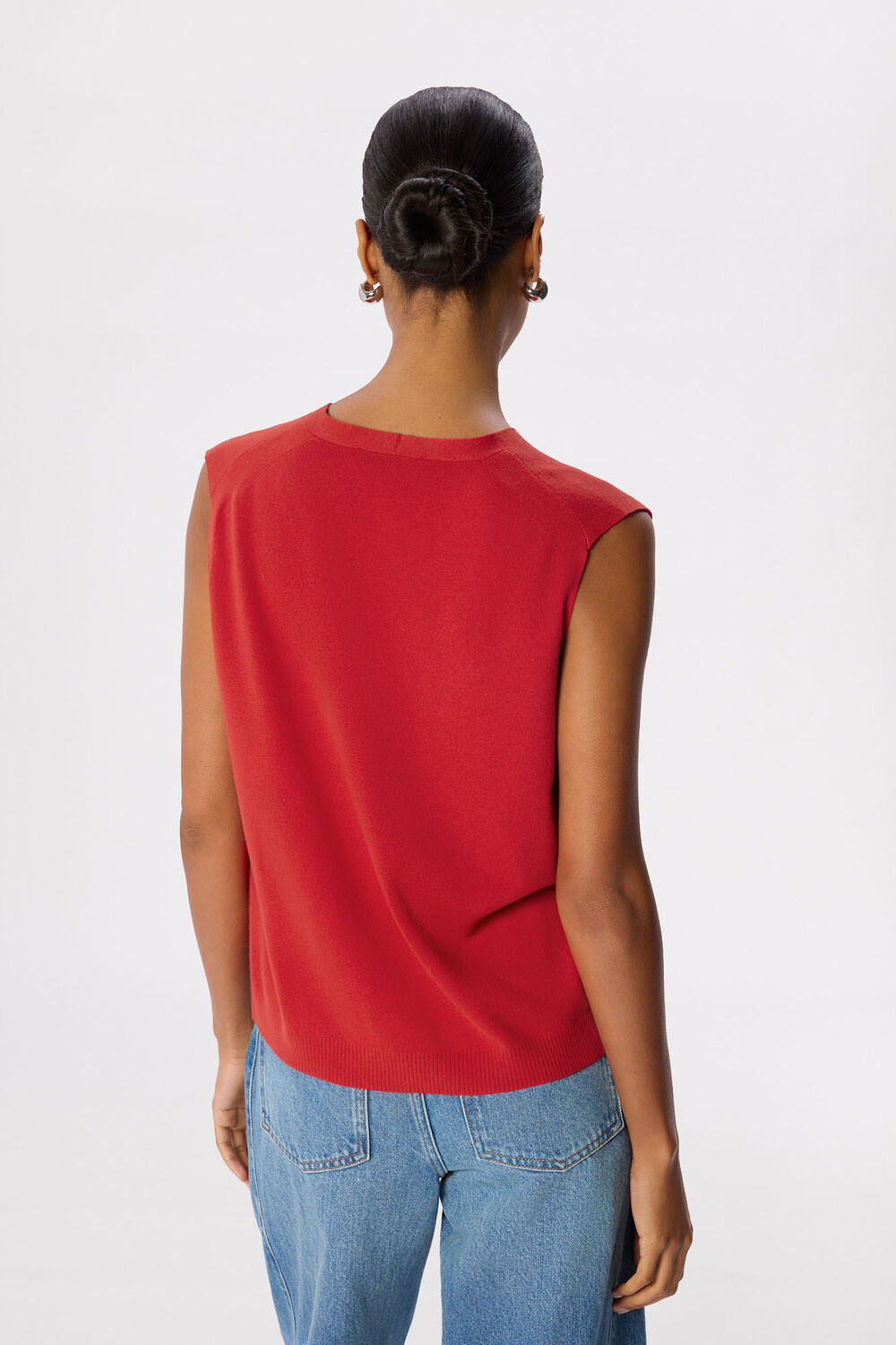 Red V Neck Button Front Knit Tank