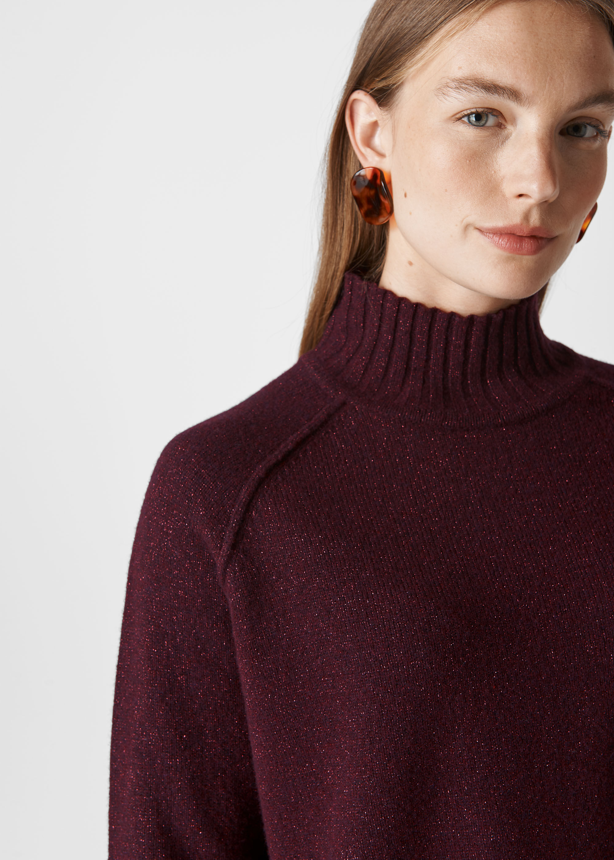 Burgundy Sparkle Funnel Neck Wool Knit 