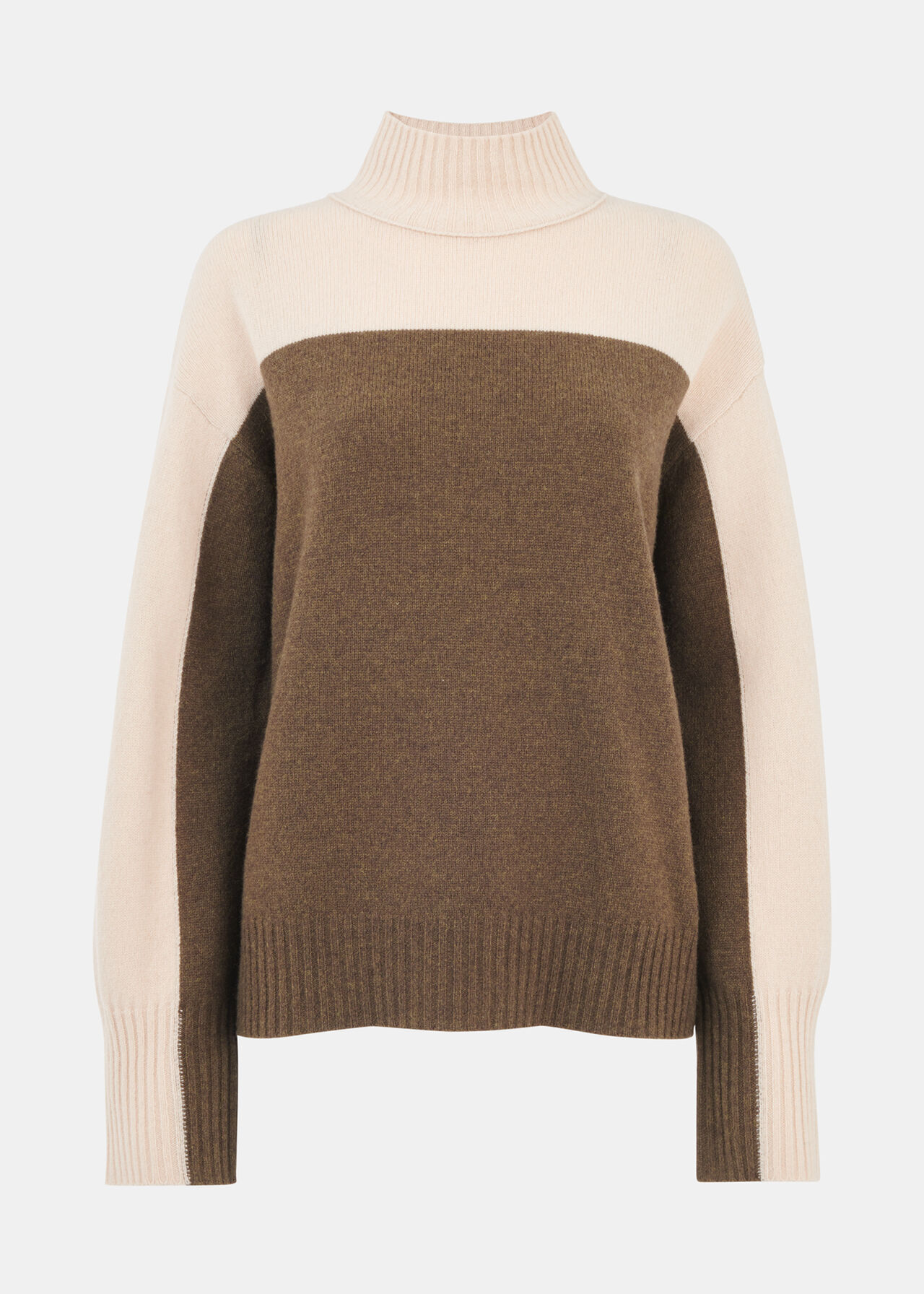Wool Colour Block Funnel Neck