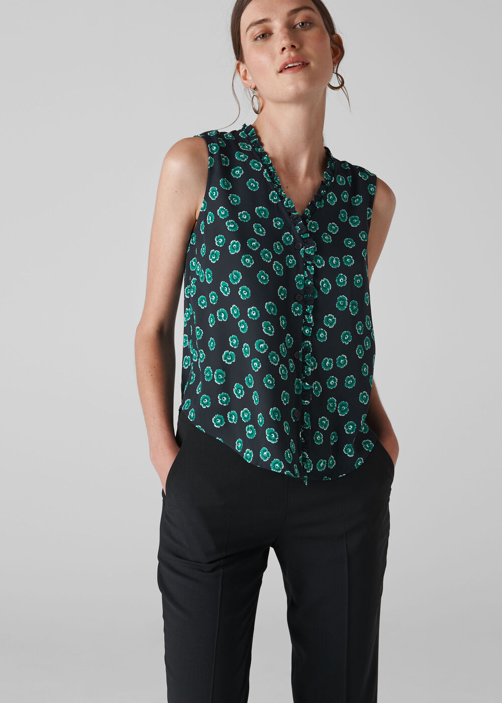 Maddie Lenno Print Frill Top Green/Multi