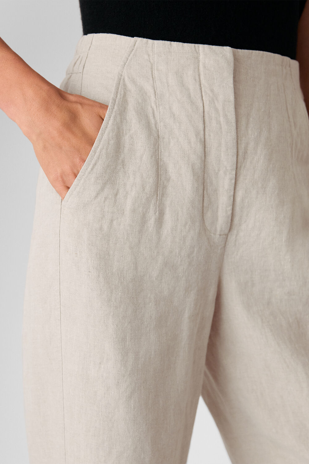 Oatmeal Linen Barrel Trouser