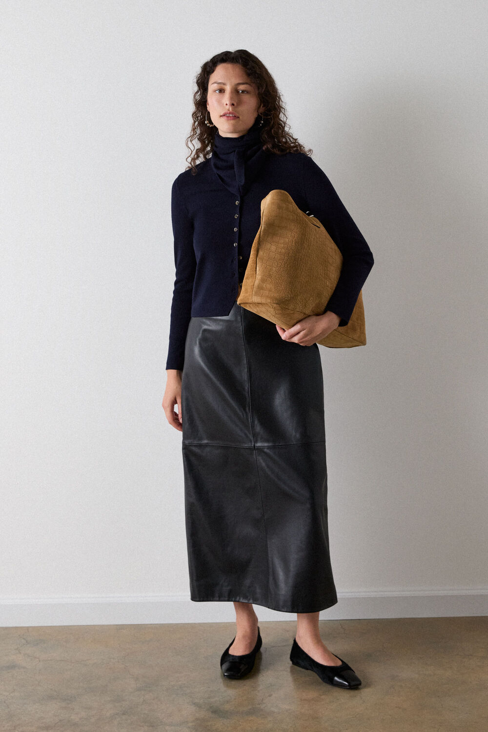 Navy Crew Neck Scarf Cardigan