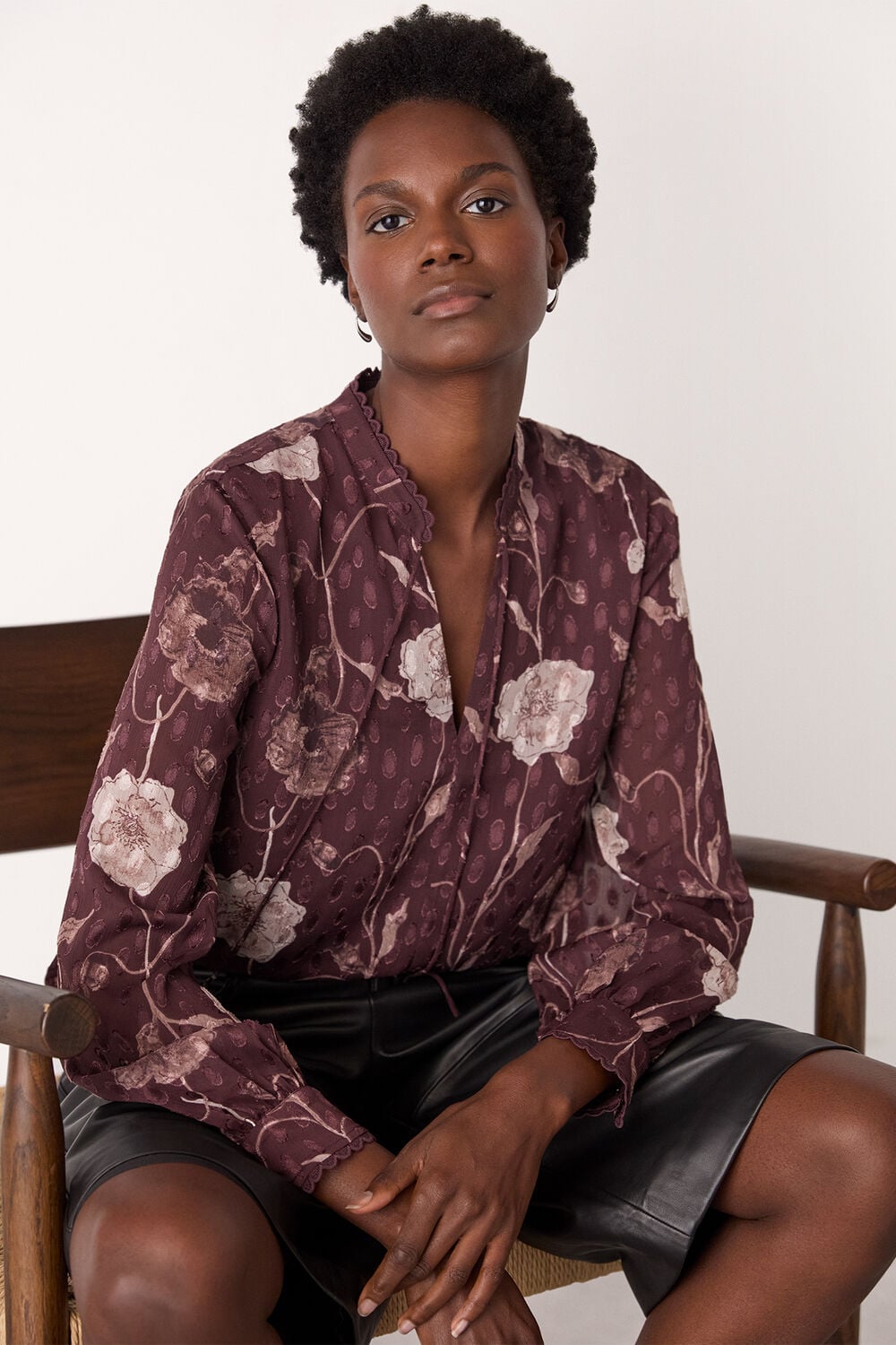 Burgundy Floral Dobby Blouse