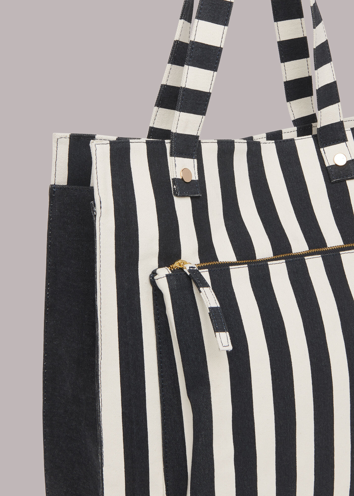 Black and white striped canvas tote deals