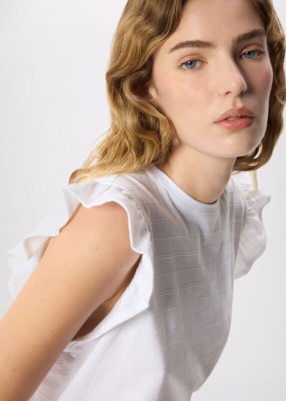 White Frill Sleeve Broderie Tee